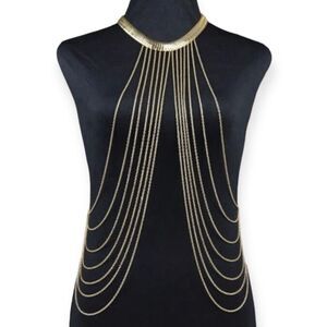 Gold Choker Multi Layered Chest Chain Body Chain Harness - NEW